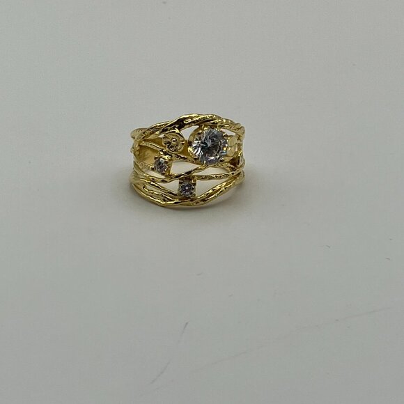 14K Gold Over Sterling Silver Leaf Wire Wrap Ring Size 6 Gift for Her - Picture 8 of 10